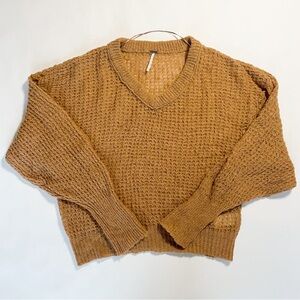 Free People Lulu Oversized V-Neck Tan Sweater